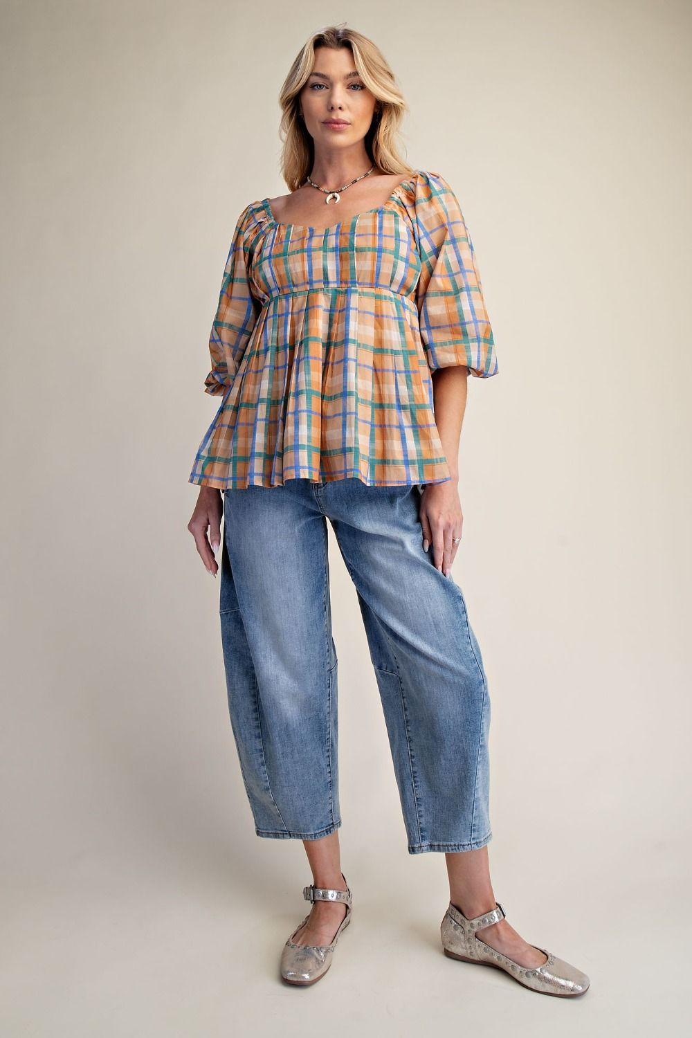 Easel Plaid Organza Babydoll