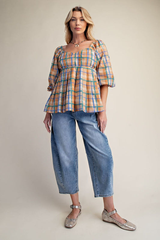 Easel Plaid Organza Babydoll