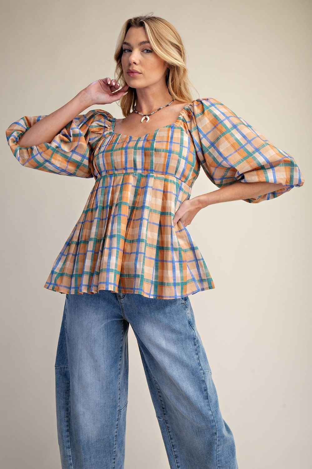 Easel Plaid Organza Babydoll