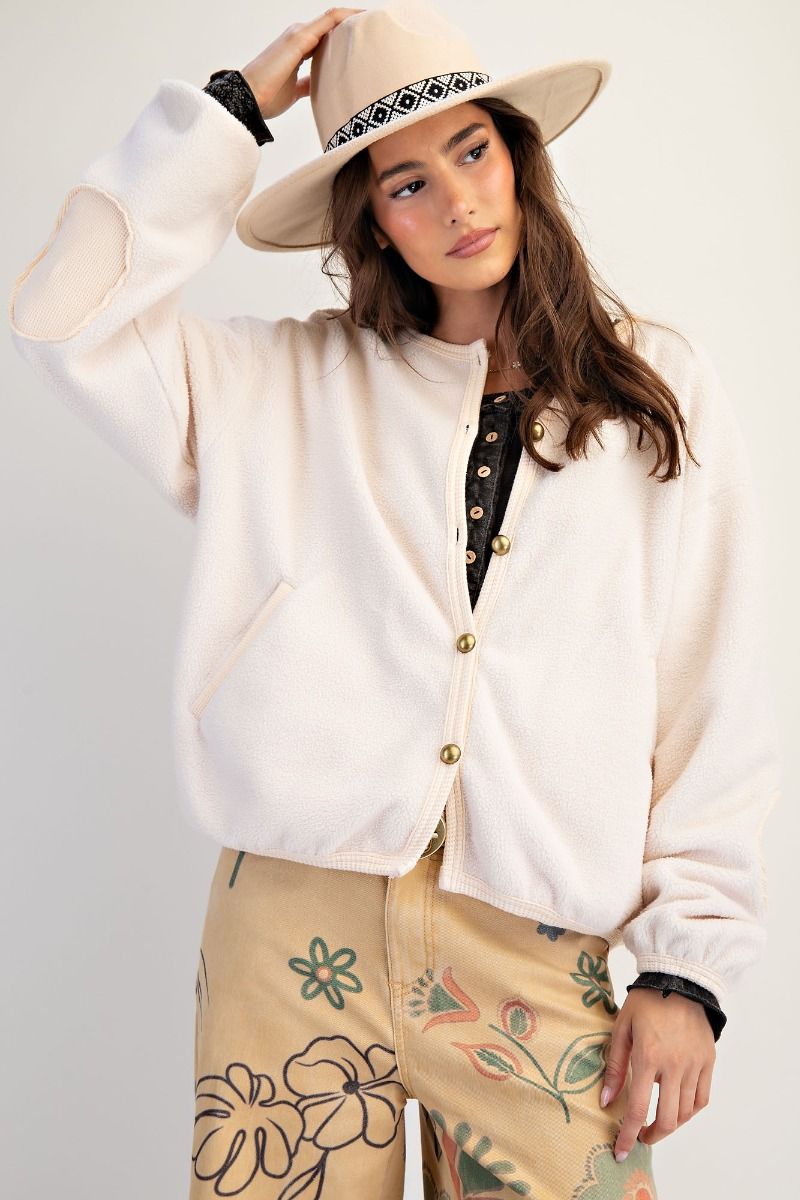 Easel Soft Washed Fleece Cream Jacket