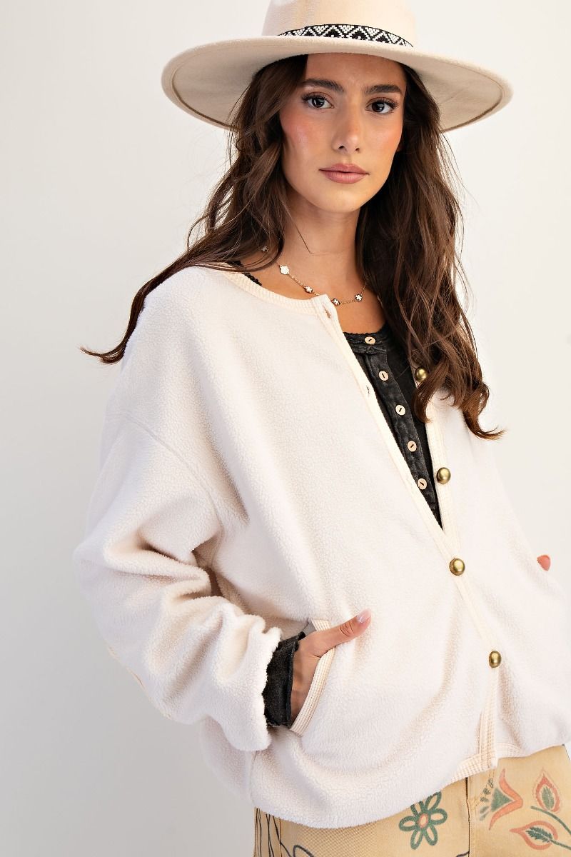 Easel Soft Washed Fleece Cream Jacket